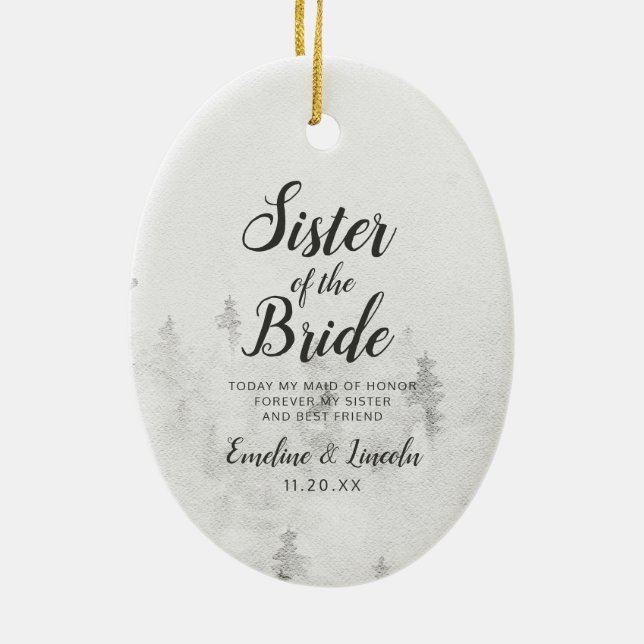 Décoration En Céramique Pins givrés Soeur rustique de la citation de marié (Dos)
