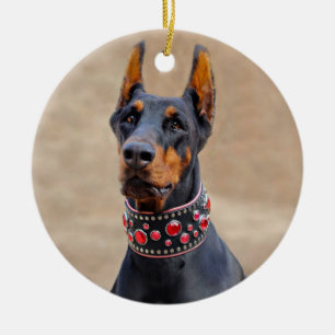 Décoration En Céramique Pinscher noir et tan Doberman en col à bijoux