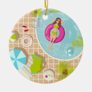 Décoration En Céramique Piscine fille en bikini plage d'été