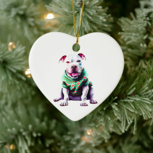 Décoration En Céramique Pit Bull dans le pull de Noël