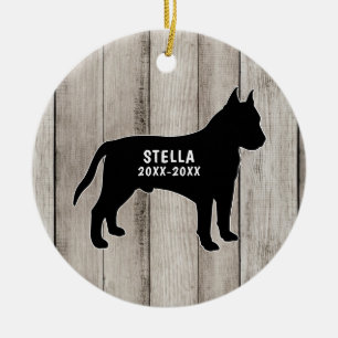 Décoration En Céramique Pit Bull Rustic Wood Ceramic Ornament