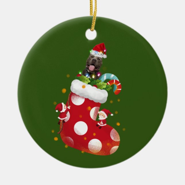 Décoration En Céramique Pitbull avec Casquette Sock Noël (Devant)