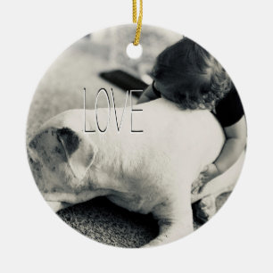 Décoration En Céramique Pitbull chiot endormi et câlins de bébé