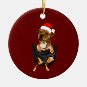 Décoration En Céramique Pitbull dans la poche drôle Pitbull chien Noël X-m