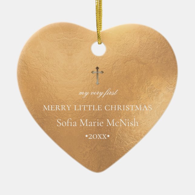 Décoration En Céramique PixDezines 1ère photo de Noël du bébé, Golden (Devant)