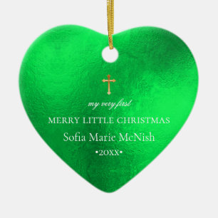 Décoration En Céramique PixDezines Baby's 1st Christmas Photo, Neon Green