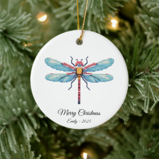 Décoration En Céramique Pixel Art Blue Dragonfly Insect Art Christmas Gift