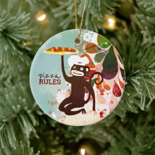 Décoration En Céramique Pizza chef singe casquette malbouffe culinaire