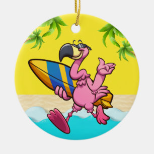 Décoration En Céramique Plaisir Flamant rose Surfer