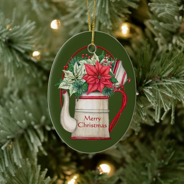 Décoration En Céramique Poêle à thé à l'ancienne avec poinsettias Noël (Arbre)
