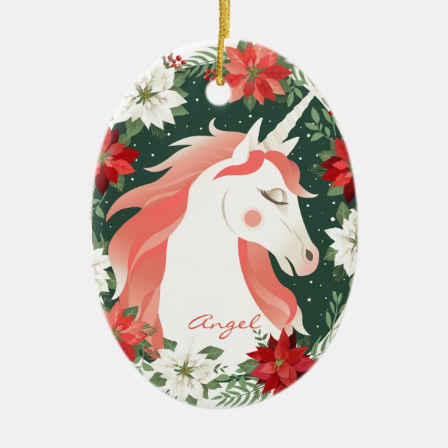 Décoration En Céramique Poinsettia Unicorn Horse Personnalisé (Devant)
