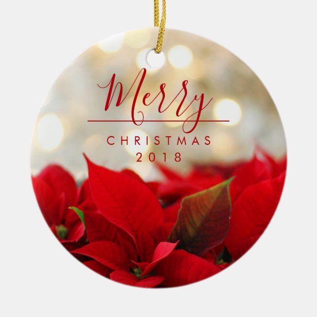 Décoration En Céramique Poinsettias rouges avec Golden Bokeh Noël (Devant)
