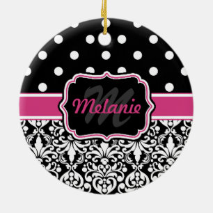 Décoration En Céramique Point de Polka noir rose chaud