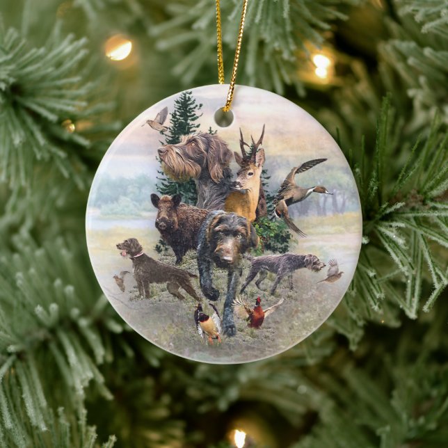 Décoration En Céramique Pointeur À poils durs allemand (Arbre)