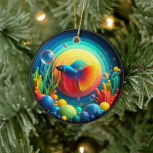 Décoration En Céramique Poisson Betta Abstrait en Verre de Couleur Vibrant