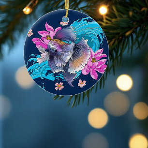 Décoration En Céramique  Poisson combattant siamois Betta Vagues de Lotus 