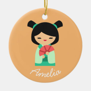 Décoration En Céramique Poisson rose aqua Kokeshi poupées japonaises