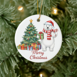 Décoration En Céramique Polar Bear Merry Christmas Ornament - Personalized