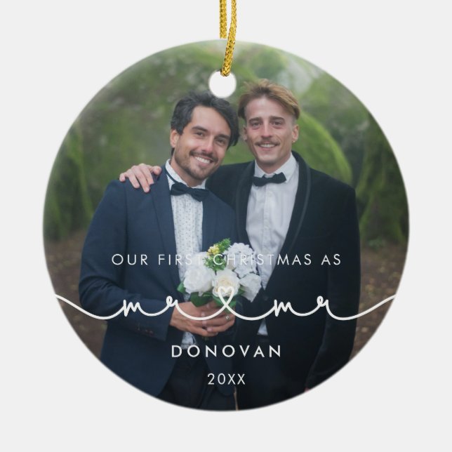 Décoration En Céramique Police Coeur mignon Premier Noël en tant que Mr &  (Devant)