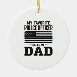 Décoration En Céramique Police Officer Dad Vintage Flag Shirt Design_1
