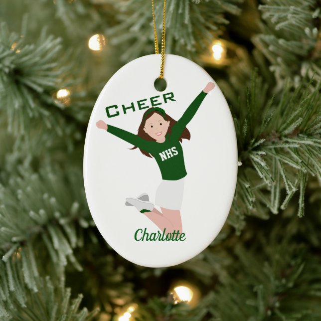 Décoration En Céramique Pom-pom girl Brunette Vert & Blanc (Arbre)