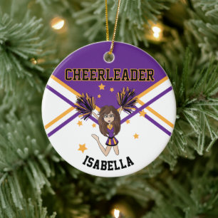 Décoration En Céramique Pom-pom girl 📣 💖 fille - violet et or