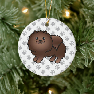Décoration En Céramique Pomeranian Brun Mignon Chien de Dessin Animé & Pat