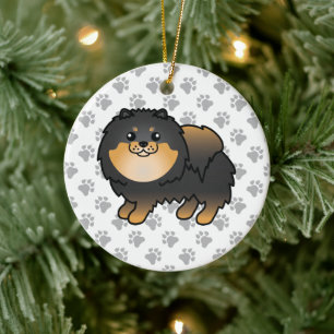 Décoration En Céramique Pomeranian noir et feu Chien de dessin animé migno