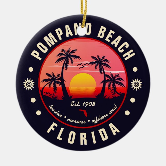 Décoration En Céramique Pompano Beach Floride Retro Sunset Souvenir (Devant)