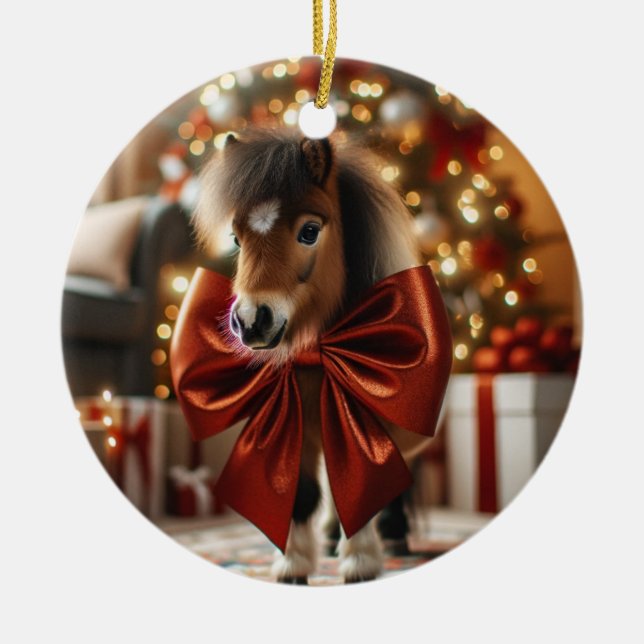 Décoration En Céramique Pony de Noël personnalisé (Devant)