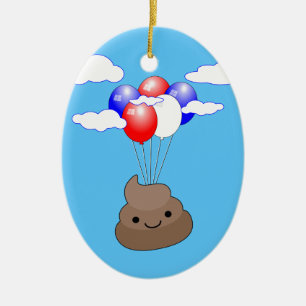 Décoration En Céramique Poo Emoji Voler Avec Des Ballons Dans Le Ciel Bleu