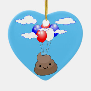 Décoration En Céramique Poo Emoji Voler Avec Des Ballons Dans Le Ciel Bleu