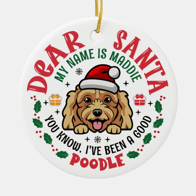 Décoration En Céramique Poodle Chien Père Noël arbre de Noël personnalisé  (Devant)