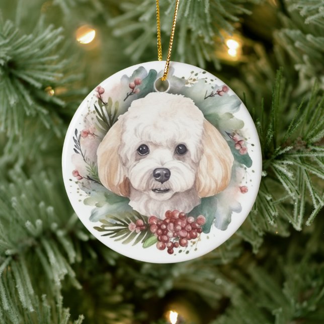 Décoration En Céramique Poodle Noël Wreath Festive Pup (Arbre)