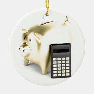 Décoration En Céramique Porc et calculatrice