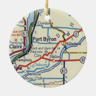 Décoration En Céramique Port Byron IL Vintage Map