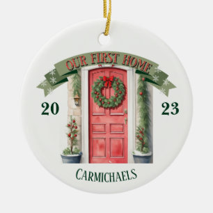 Décoration En Céramique Porte avant rouge Personnalisée Première maison No
