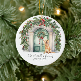 Décoration En Céramique Porte d'entrée avec Golden Retriever Noël