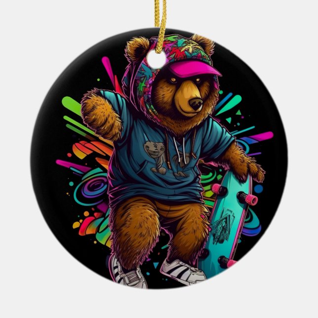 Décoration En Céramique porte-ours-sweat - shirt à capuche-tenant-skateboa (Devant)