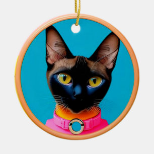 Décoration En Céramique Portrait de chat stylisé avec des couleurs vives