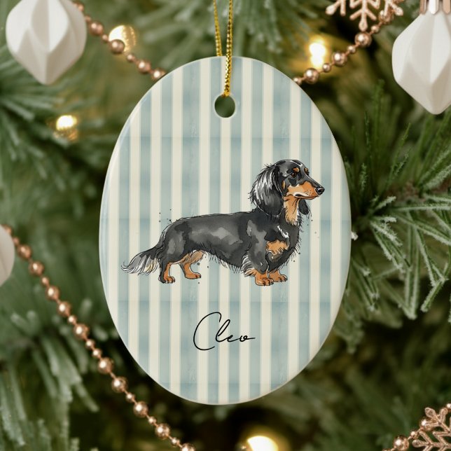 Décoration En Céramique Portrait de chien personnalisé à l'aquarelle Tecke (Celebrate the holidays with this timeless, vintage striped pet portrait! )