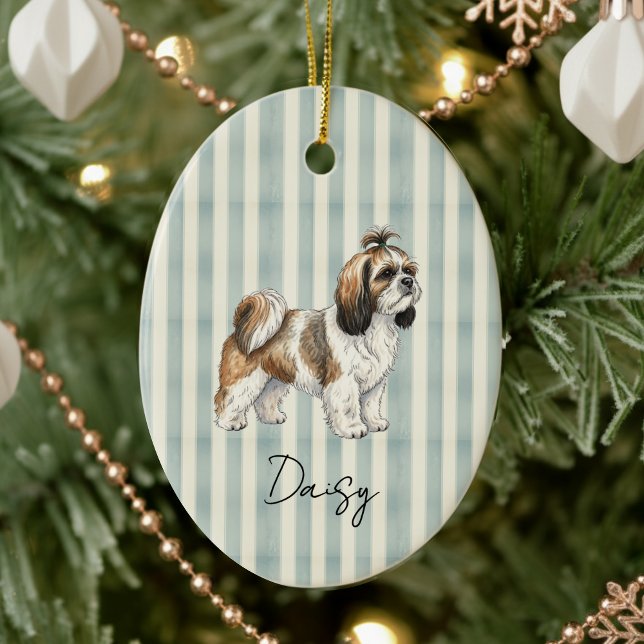 Décoration En Céramique Portrait de l'animal de compagnie dessiné à la mai (Celebrate the holidays with this timeless, vintage striped pet portrait! )