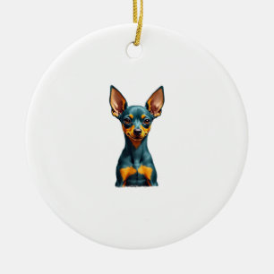Décoration En Céramique Portrait de Pinscher Miniature Vintage Coloré Grav
