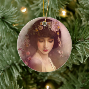 Décoration En Céramique Portrait de style vintage de la belle Florale femm