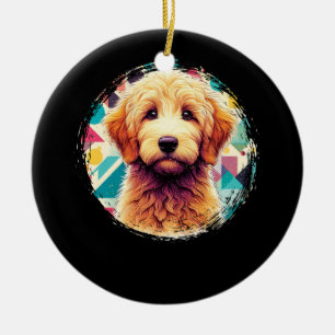Décoration En Céramique Portrait mignon Goldendoodle Chien sur Doodle Doré