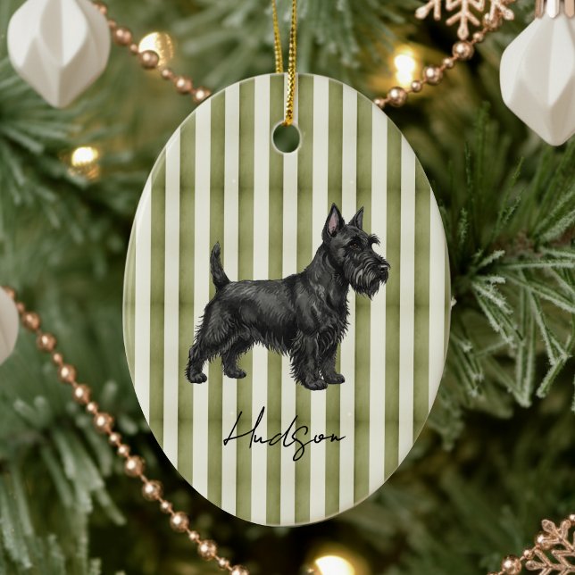 Décoration En Céramique Portrait pour animal de compagnie tiré à la main C (Celebrate the holidays with this timeless, vintage striped pet portrait! )