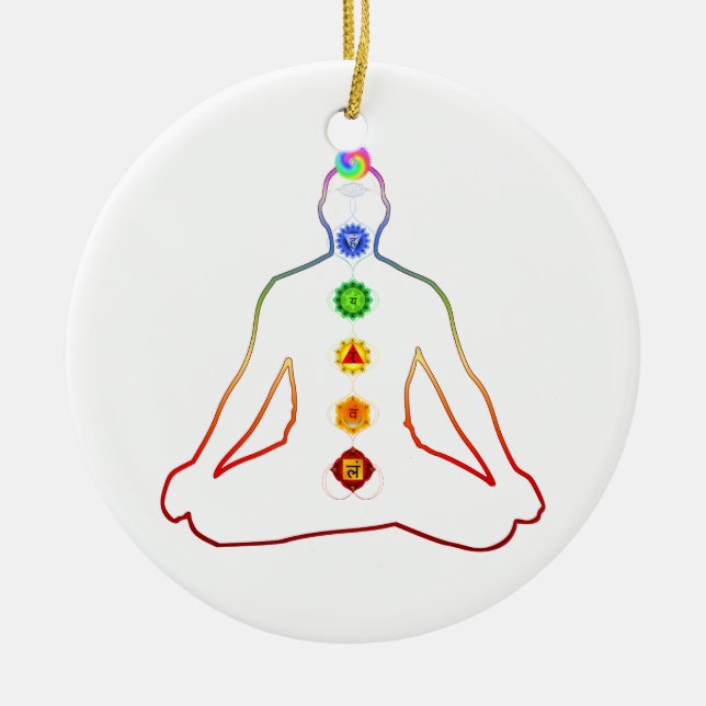 Décoration En Céramique Pose d'Asana Siddhasana de yoga avec 7 Chakras (Devant)