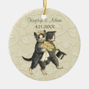 Décoration En Céramique Posh Chats Mariage Ivory