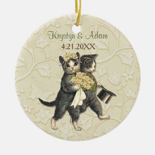 Décoration En Céramique Posh Chats Mariage Ivory
