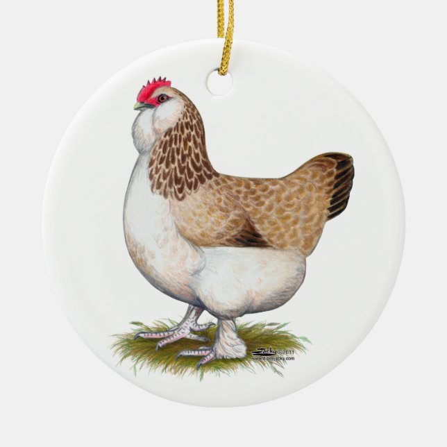 Décoration En Céramique Poule saumonée de Faverolle (Devant)